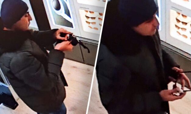 رجل يجرب زوجين من نظارات غوتشي الفاخرة ويخرج بهما دون دفع الثمن